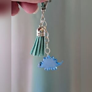 Blue Dinosaur Bag Charm with Tassel